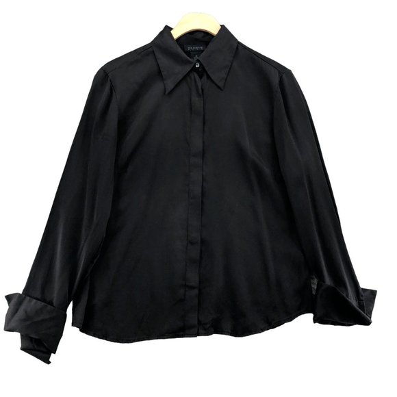The Limited Silk Top Womens M Black Long Sleeves Button Up Collar Classic Career